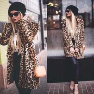 Cozy Camel Leopard Print teddy open front Jacket Coat